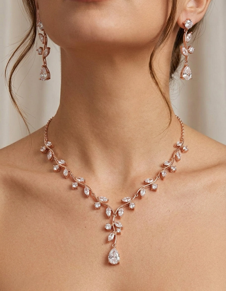 Gold Creeping Crystal Vine Necklace and Earing Set.