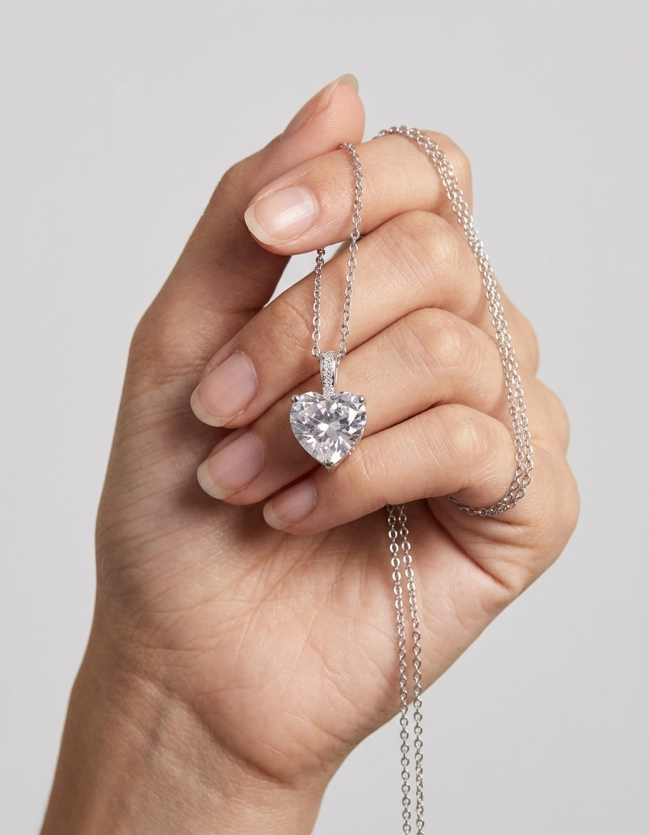 Sterling Silver Cubic Zirconia Heart Necklace