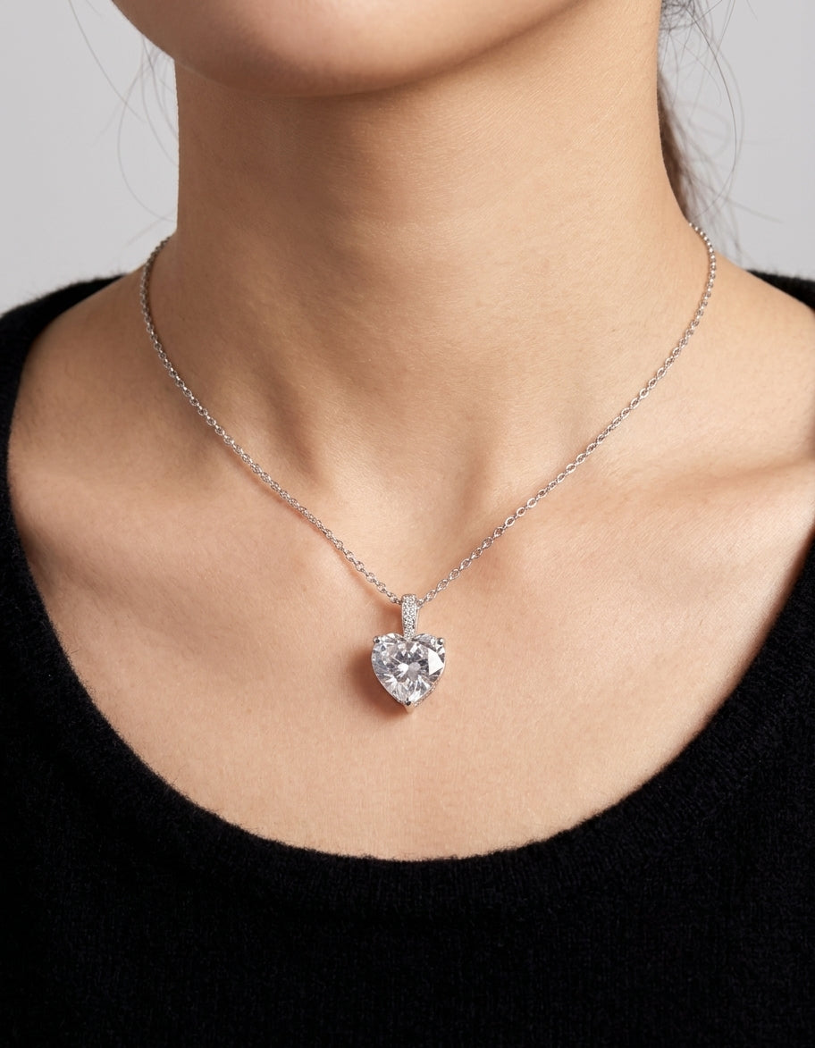 Sterling Silver Cubic Zirconia Heart Necklace