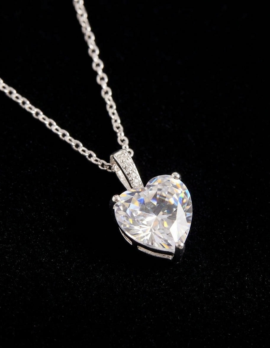 Sterling Silver Cubic Zirconia Heart Necklace
