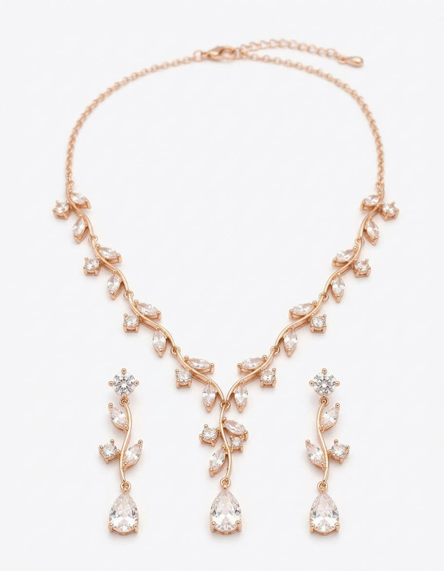 Gold Creeping Crystal Vine Necklace and Earing Set.