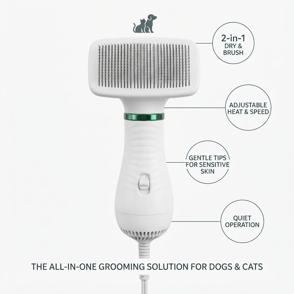 2-in-1 Pet Hair Dryer & Slicker Brush