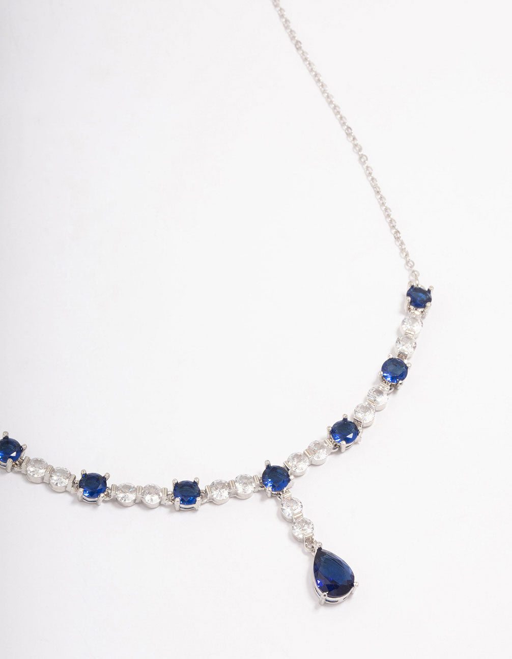 Silver Sapphire Stone Drop Necklace.