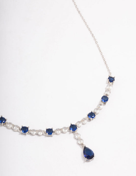 Silver Sapphire Stone Drop Necklace.