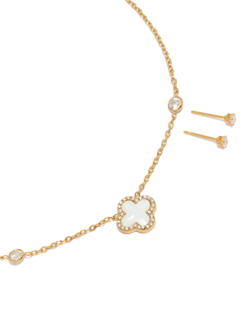 Waterproof Gold Plated Stainless Steel Flower Outline Necklace and Earring Set.